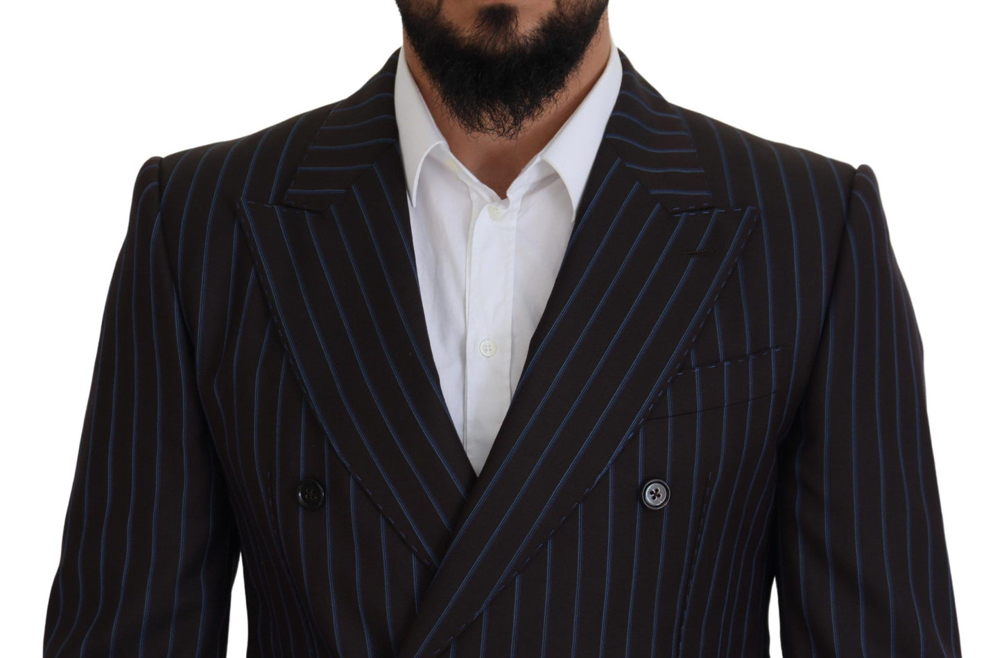 - Elegant Black Striped Virgin Wool Suit