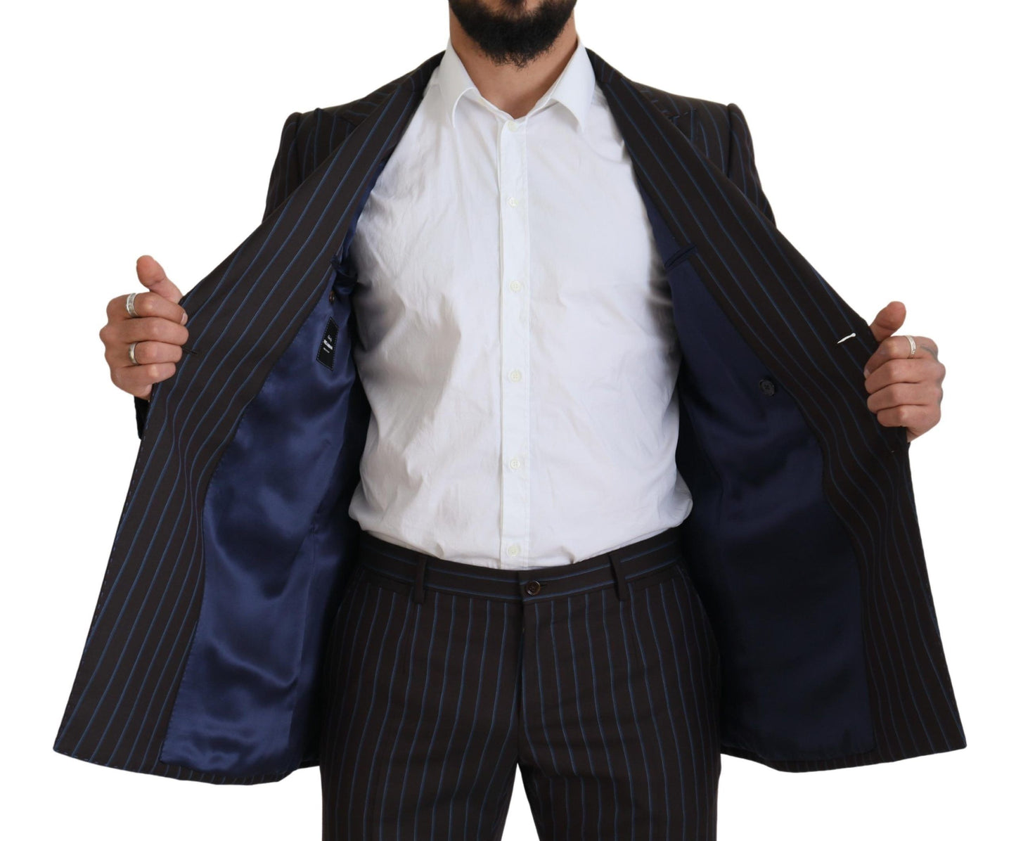 - Elegant Black Striped Virgin Wool Suit