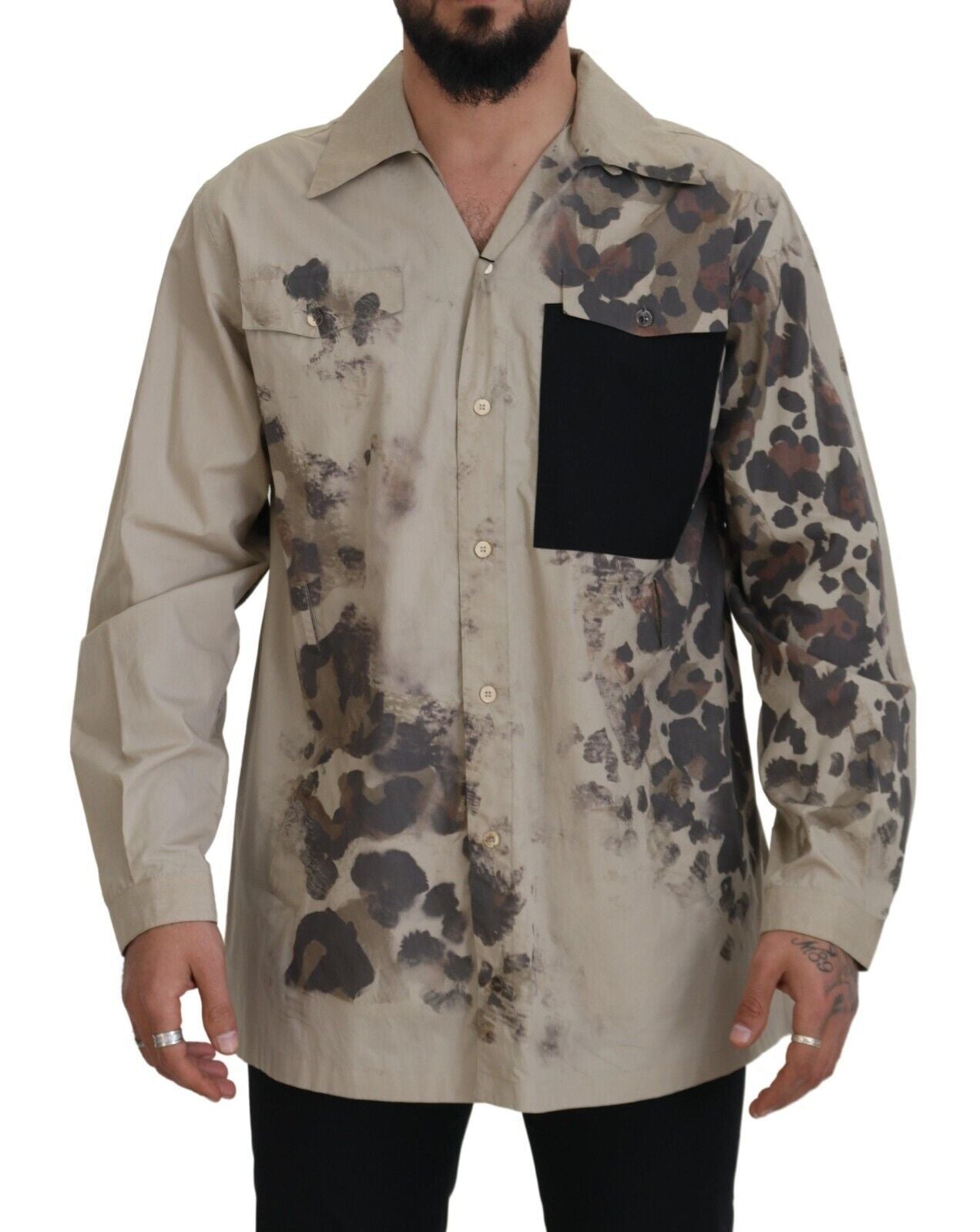 - Beige Cotton Button-Down Casual Shirt
