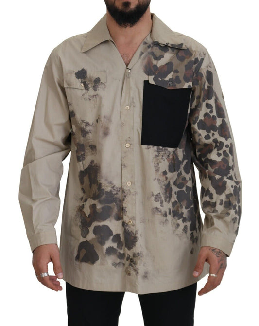 - Beige Cotton Button-Down Casual Shirt