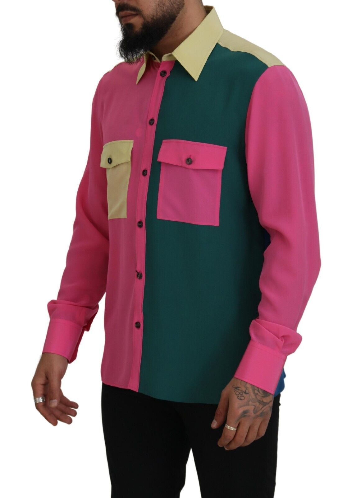 - Elegant Multicolor Silk Button-Down Shirt