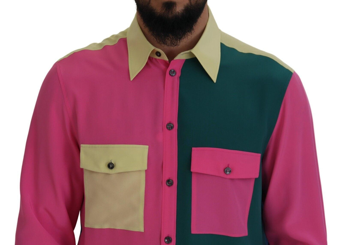 - Elegant Multicolor Silk Button-Down Shirt
