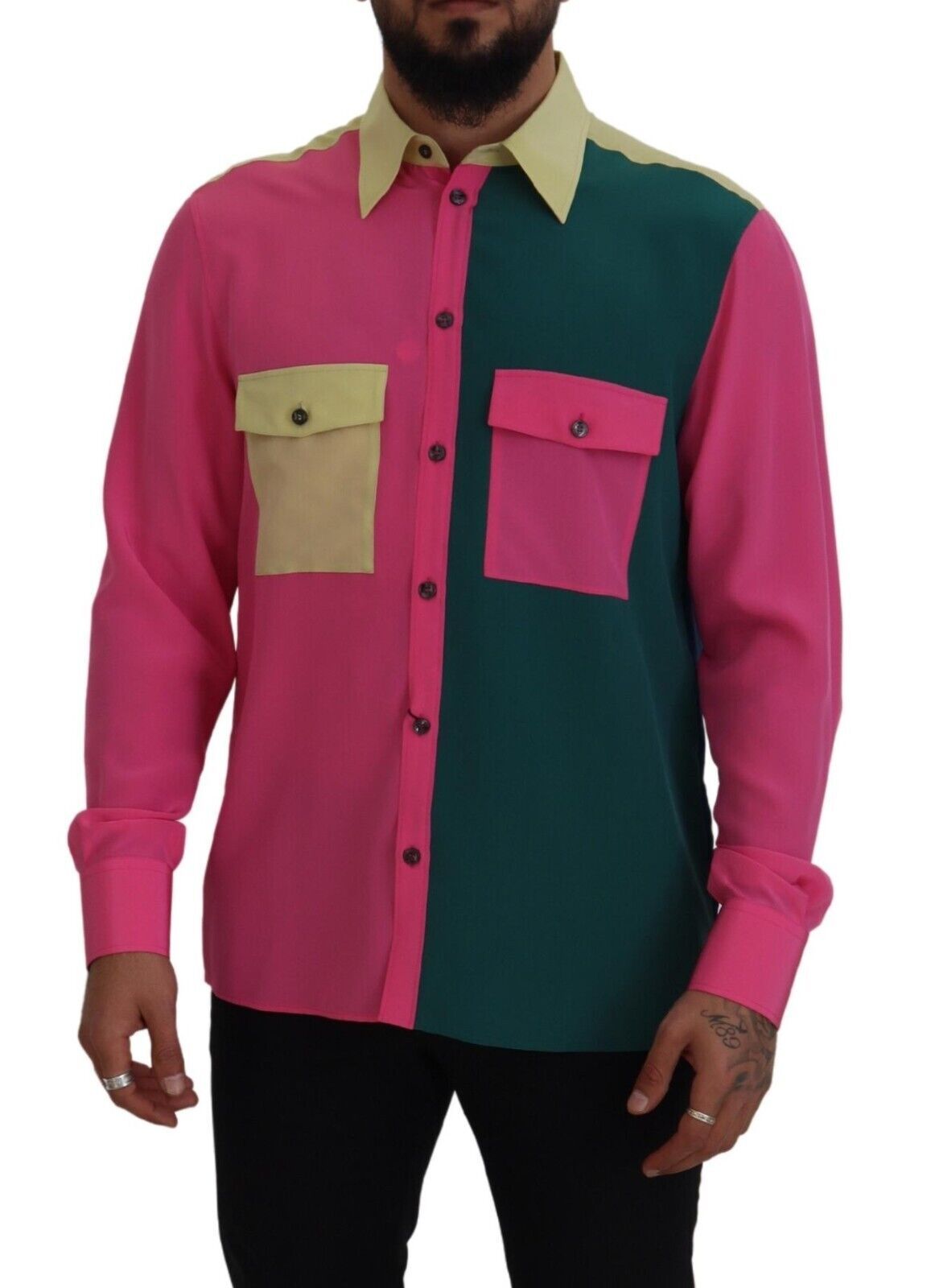 - Elegant Multicolor Silk Button-Down Shirt
