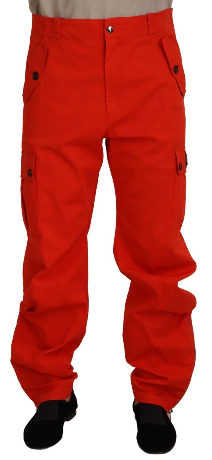 - Elegant Red Cotton Blend Trousers