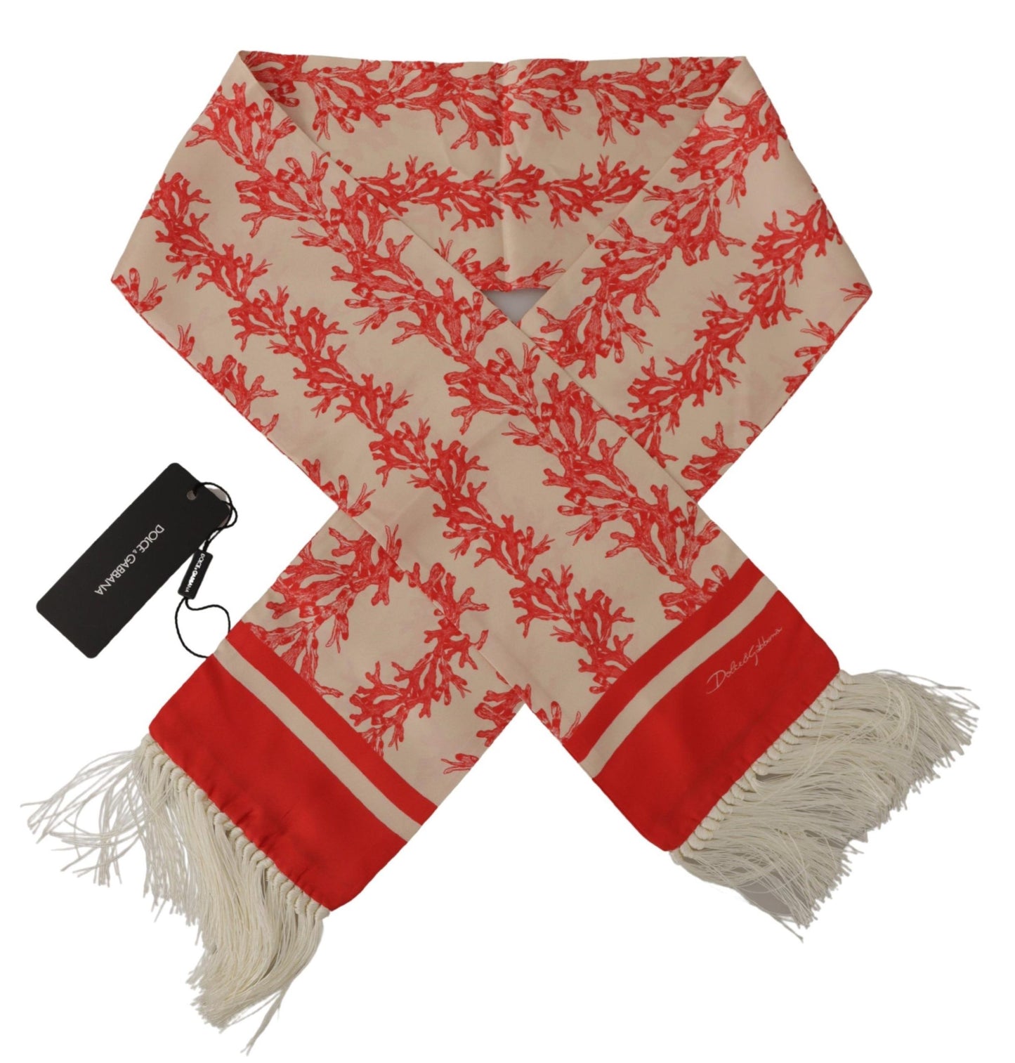 - Elegant Silk Men's Scarf Wrap - Red Coral Print