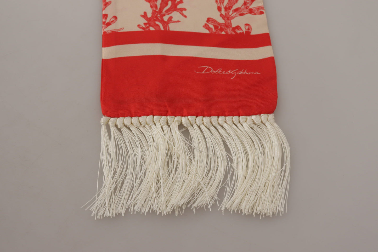 - Elegant Silk Men's Scarf Wrap - Red Coral Print