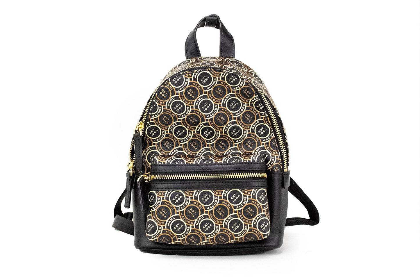 - Signet Mini Black Logo Printed Leather Shoulder Backpack Bookbag
