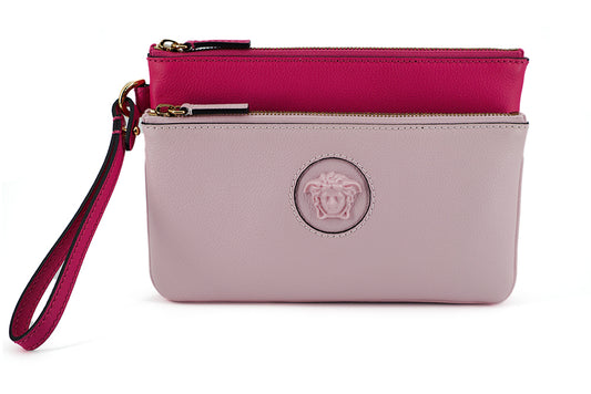 - Pretty in Pink Leather Pouch Clutch Bag