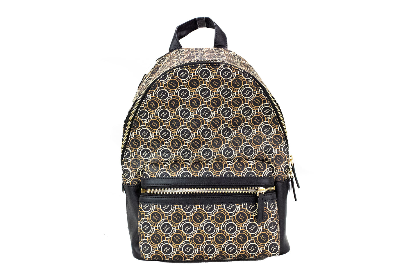 - Signet Medium Black Logo Printed Leather Shoulder Backpack Bookbag