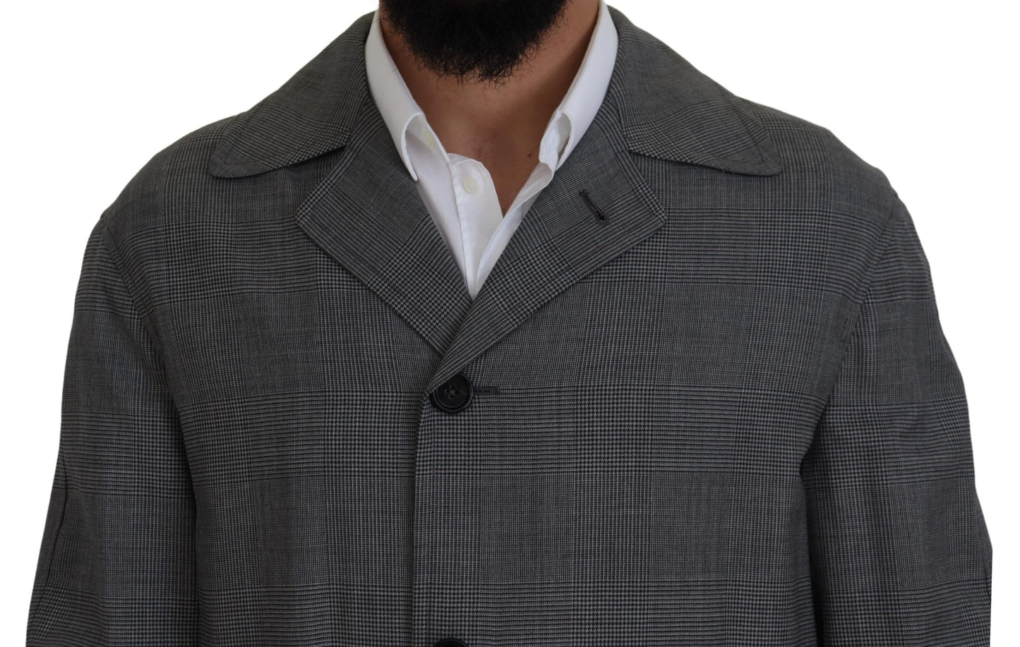 - Elegant Gray Plaid Trench Coat