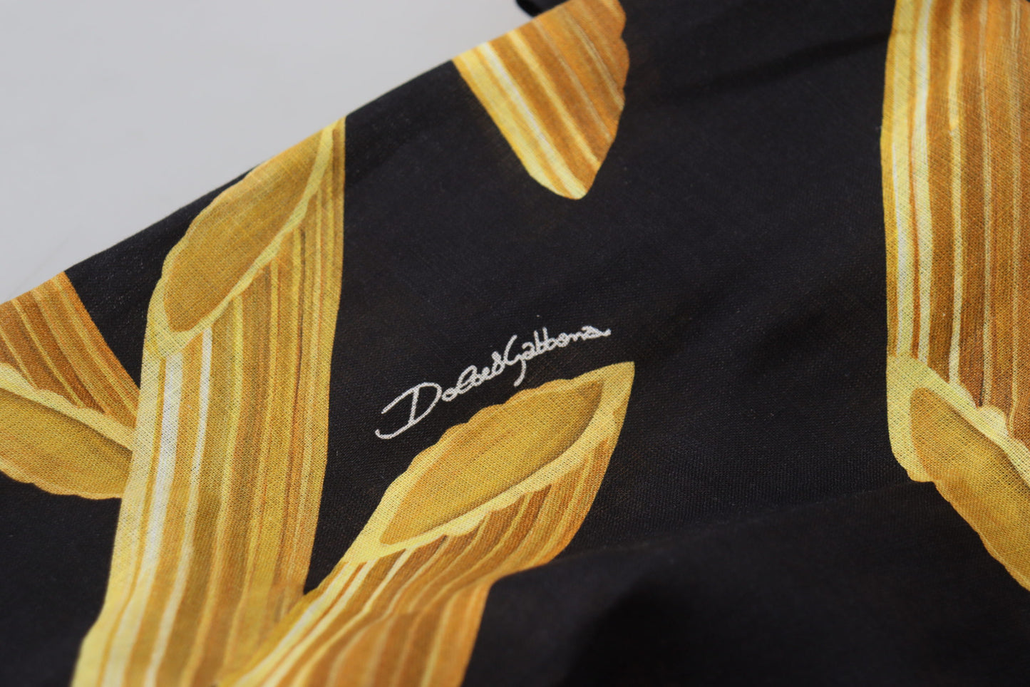- Black Linen Shirt with Penne Rigate Print