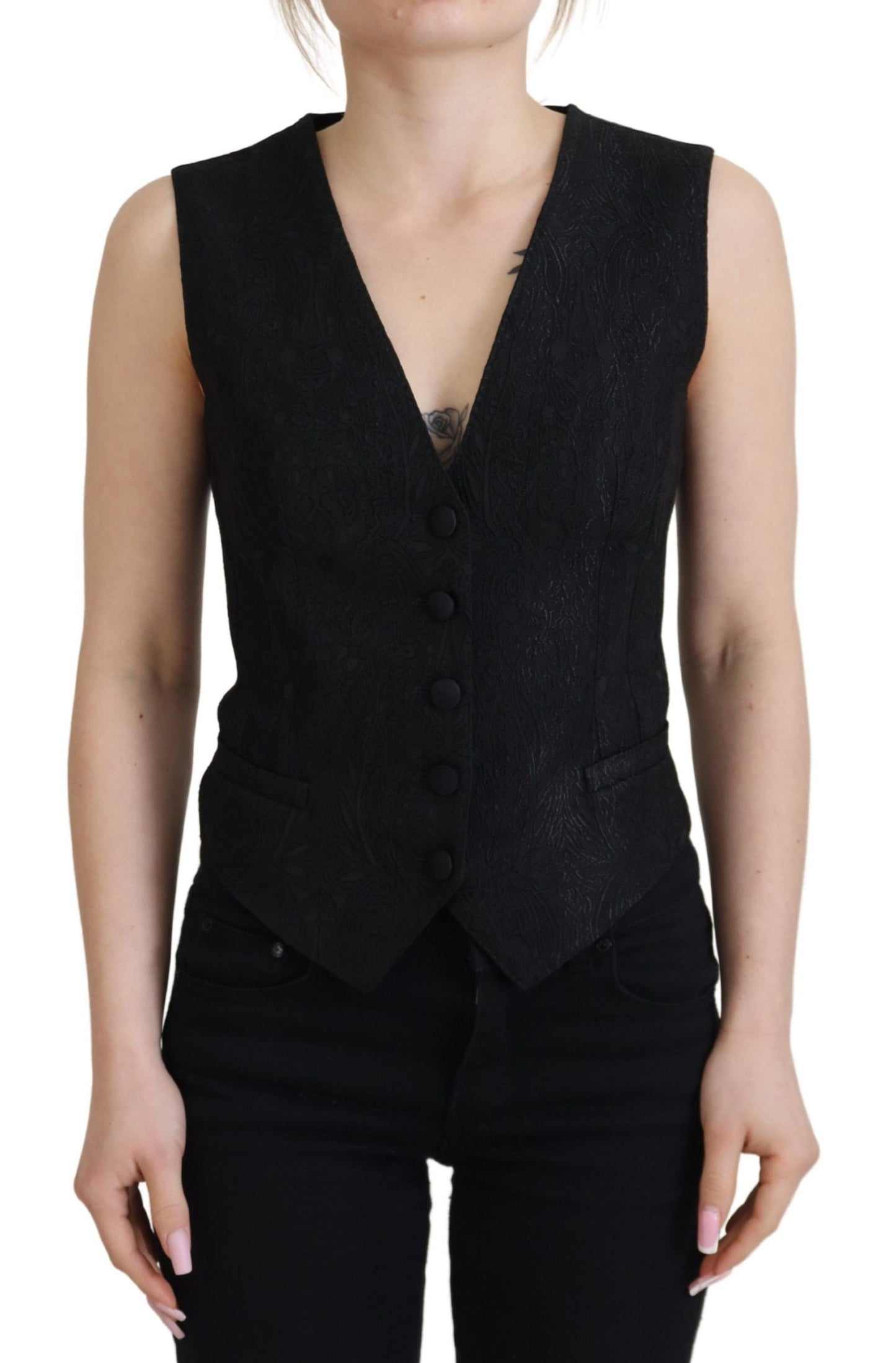 - Elegant Black Silk Blend Waistcoat Vest