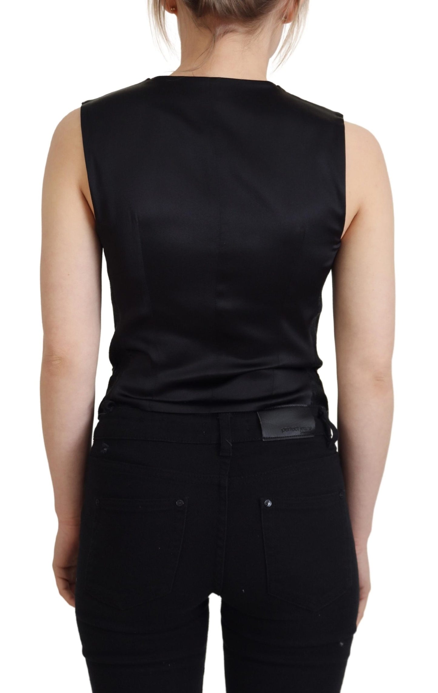 - Elegant Black Silk Blend Waistcoat Vest