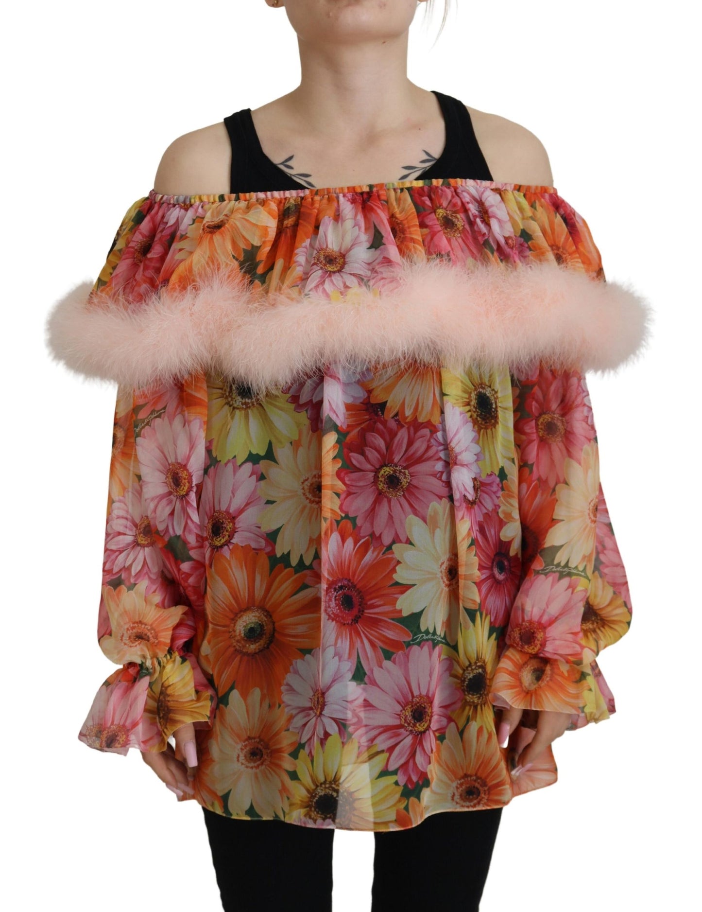 - Elegant Silk Floral Off-Shoulder Blouse