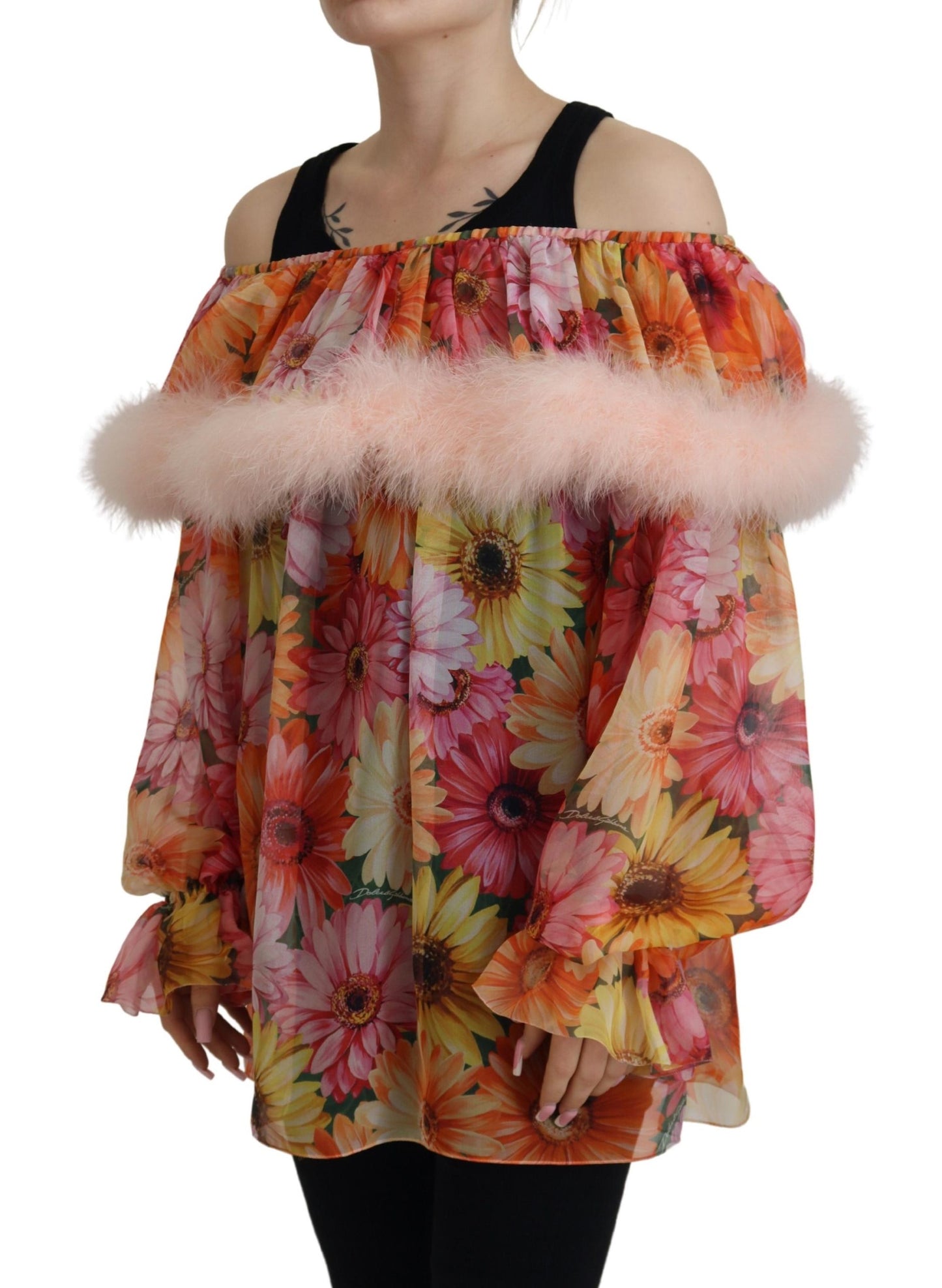 - Elegant Silk Floral Off-Shoulder Blouse