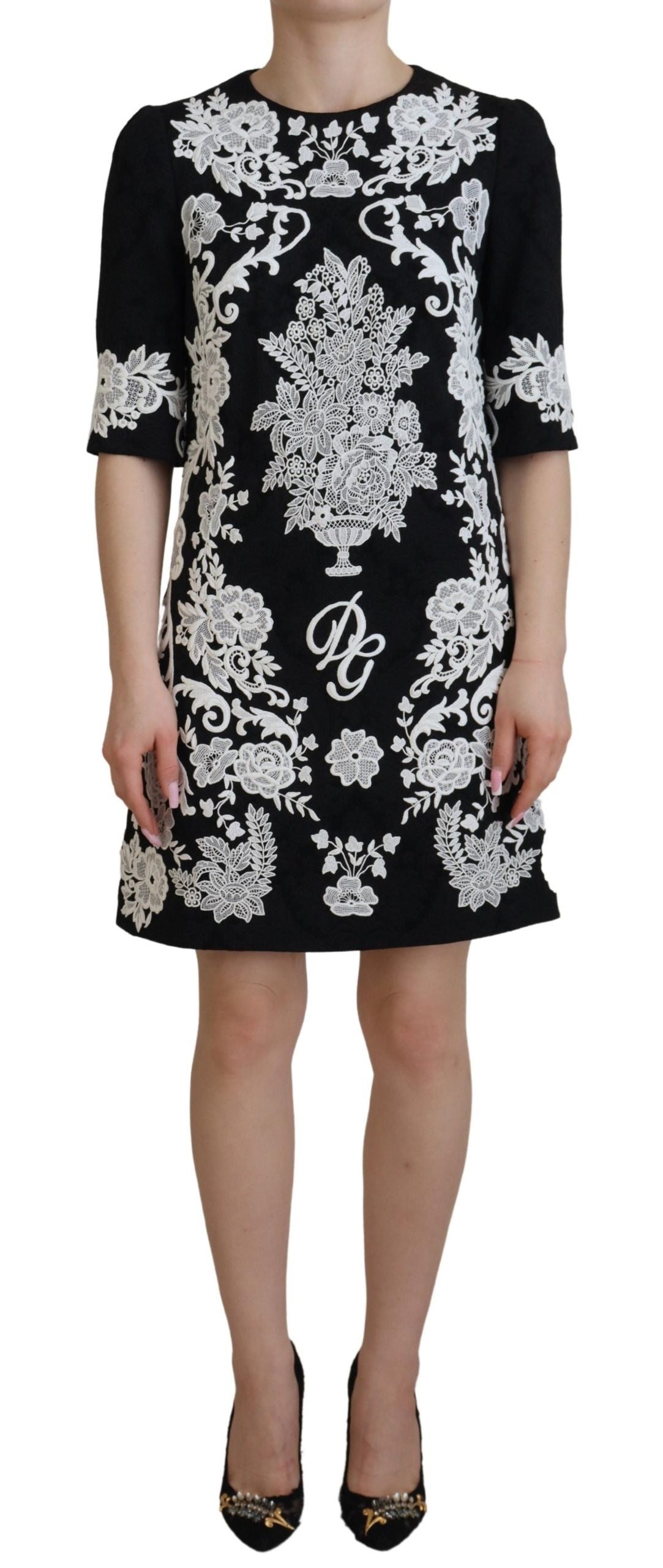 - Elegant Black A-Line Mini Dress with Lace Trim