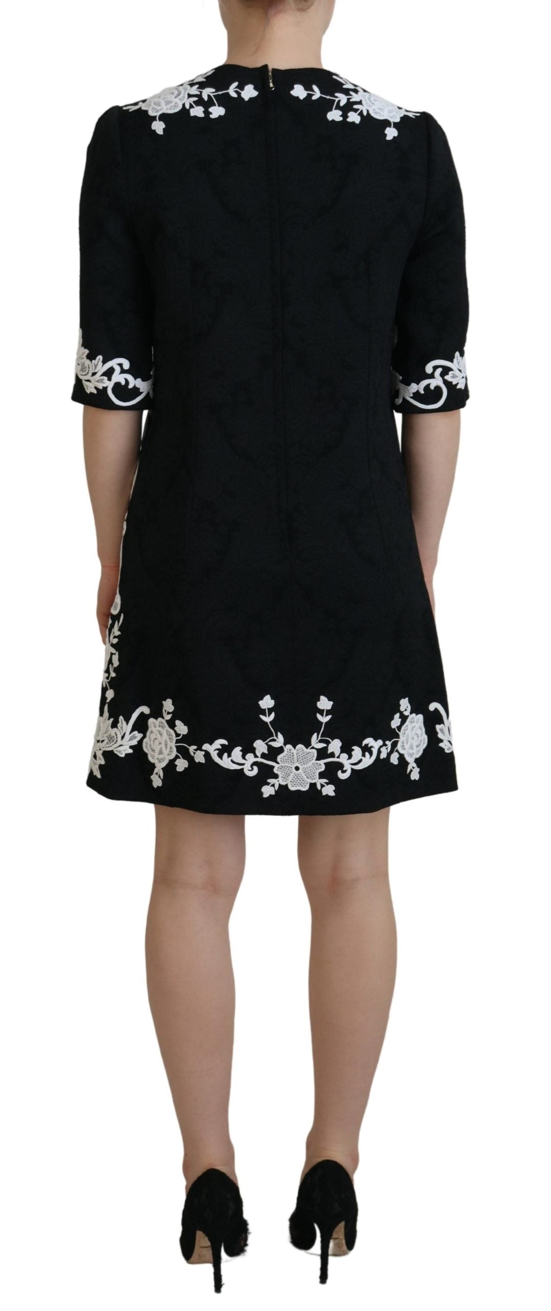 - Elegant Black A-Line Mini Dress with Lace Trim