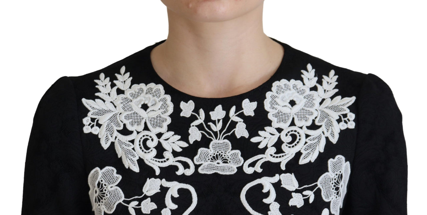 - Elegant Black A-Line Mini Dress with Lace Trim
