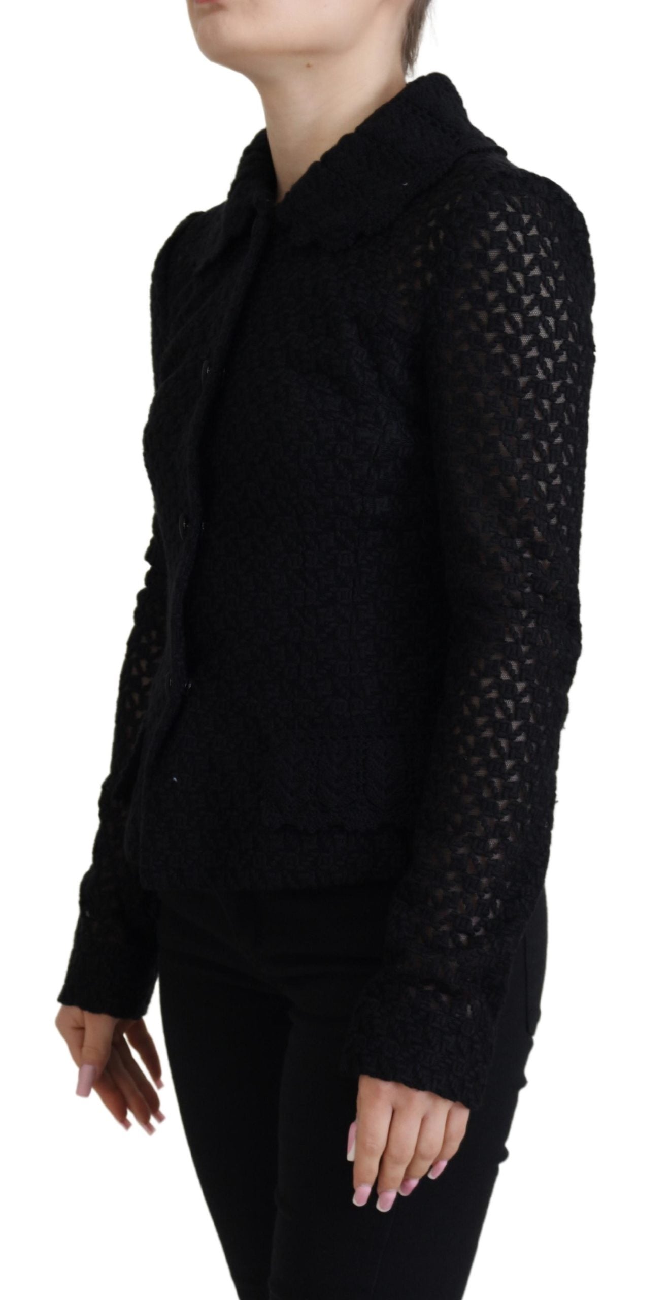 - Elegant Black Wool Blend Button Down Jacket
