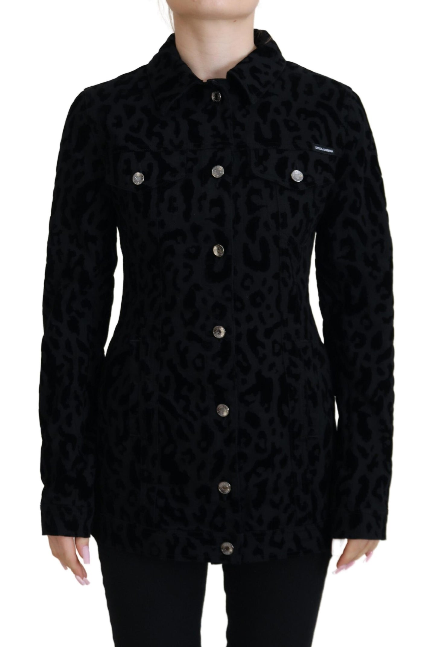 - Chic Leopard Pattern Denim Jacket