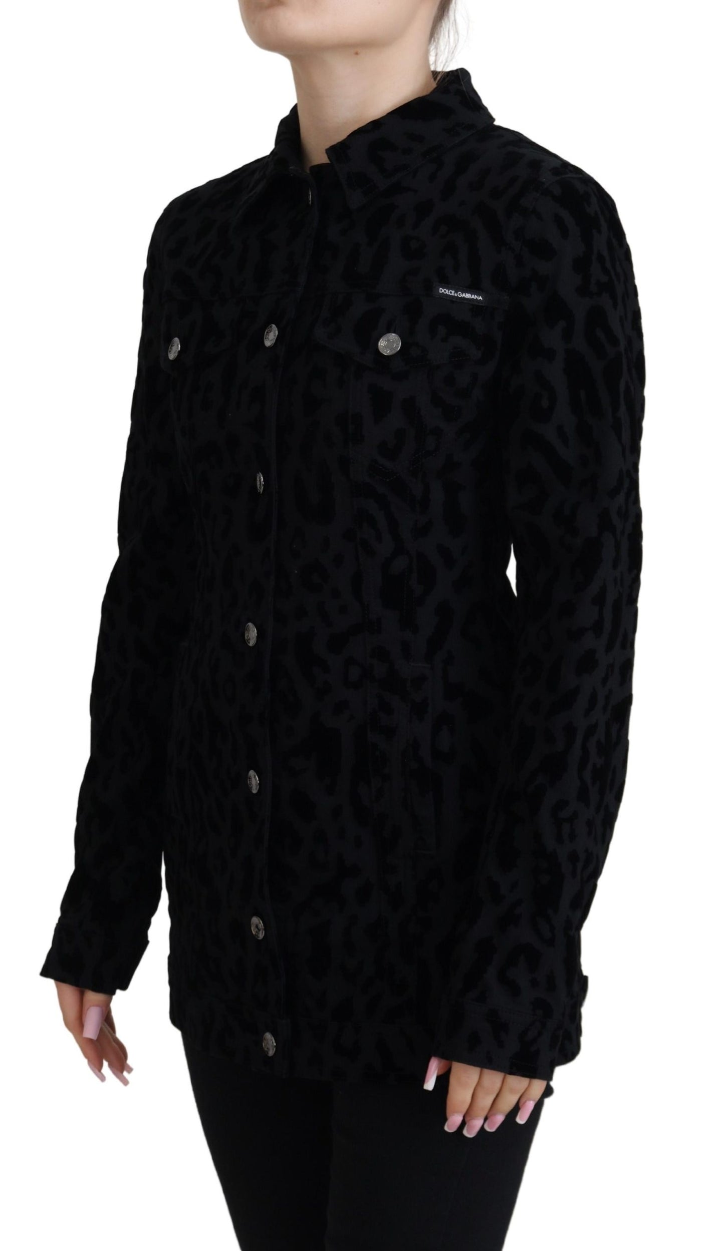 - Chic Leopard Pattern Denim Jacket