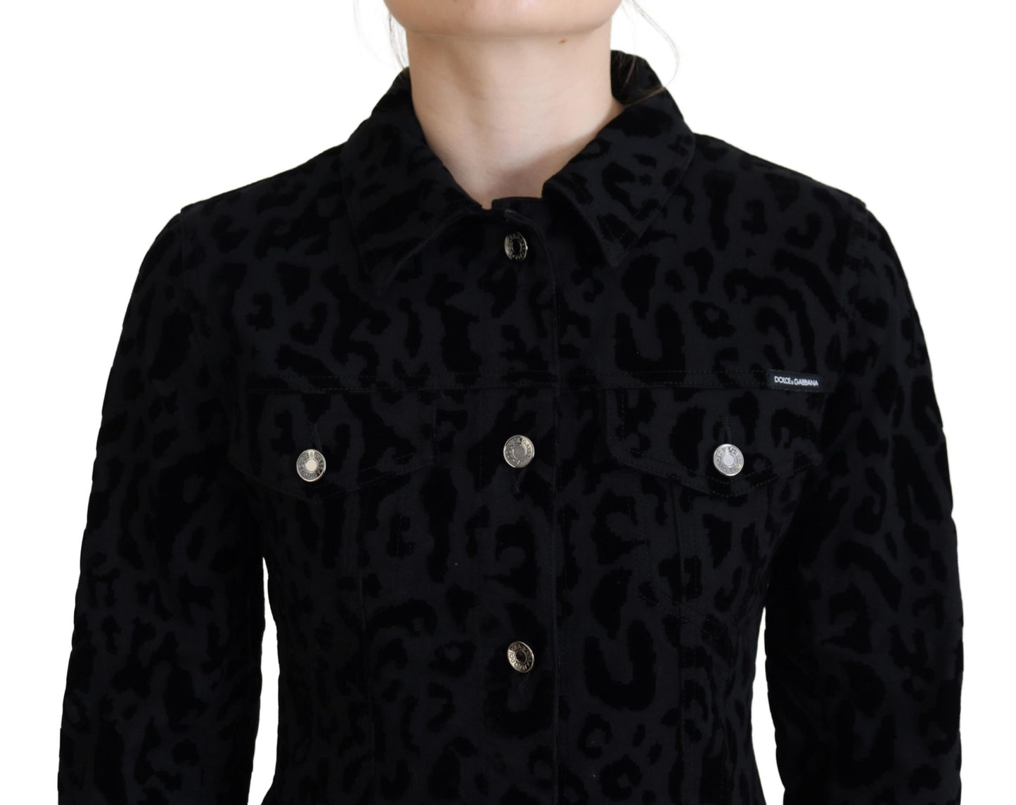 - Chic Leopard Pattern Denim Jacket