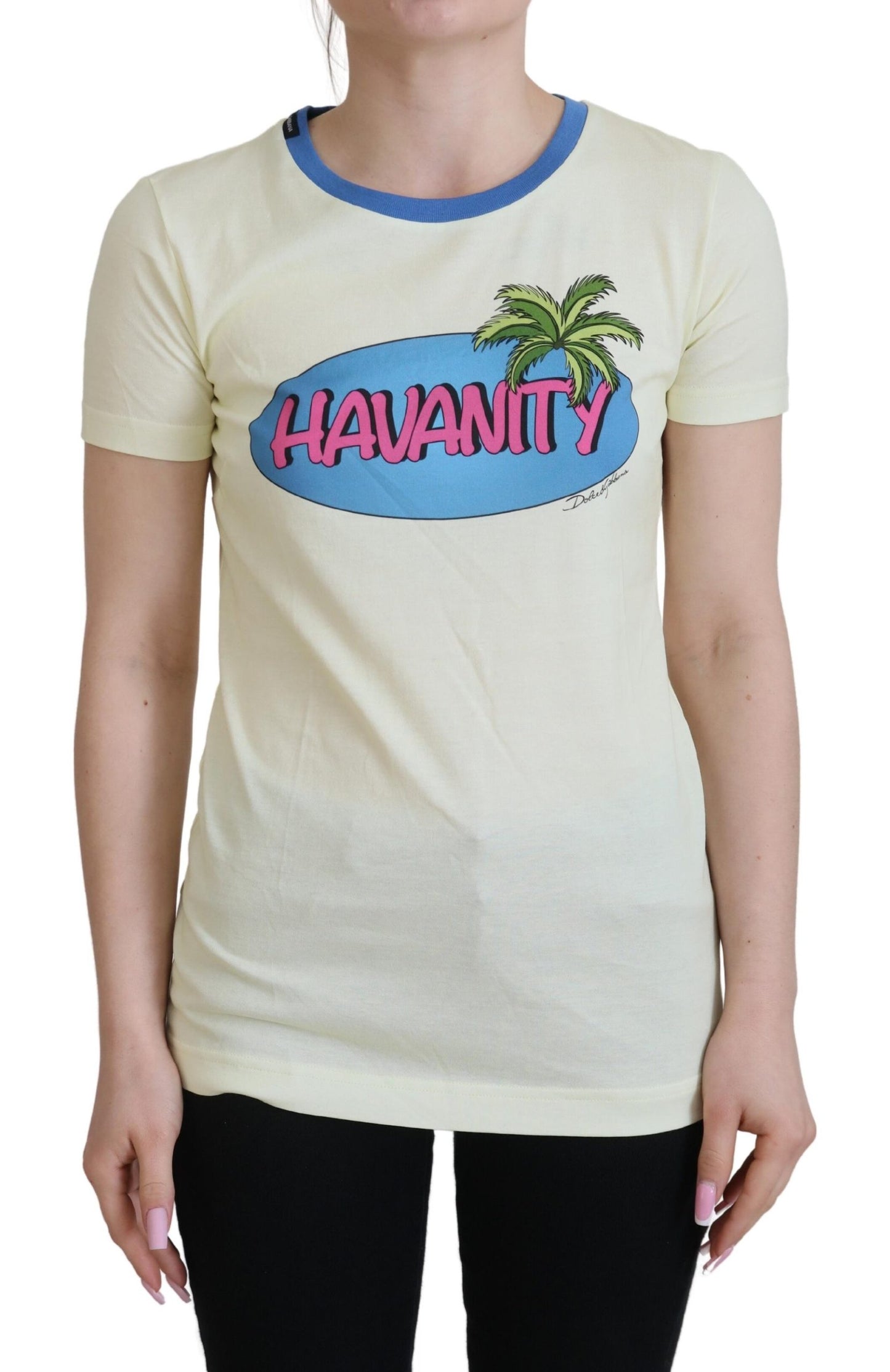 - Elegant Yellow Cotton Tee with Chic Print