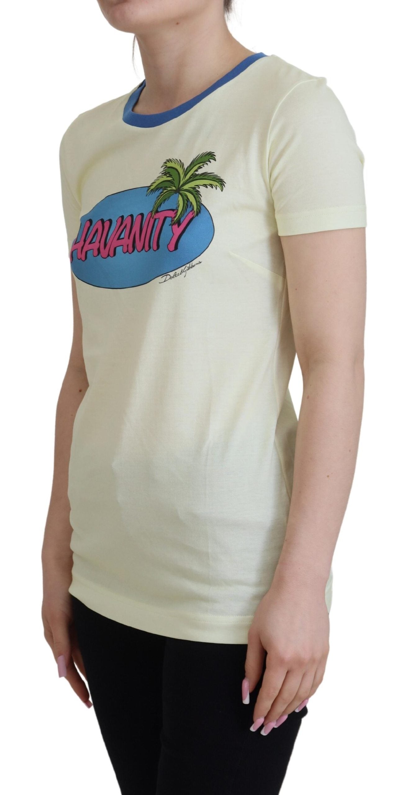 - Elegant Yellow Cotton Tee with Chic Print