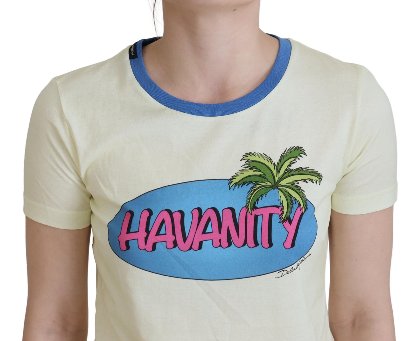 - Elegant Yellow Cotton Tee with Chic Print