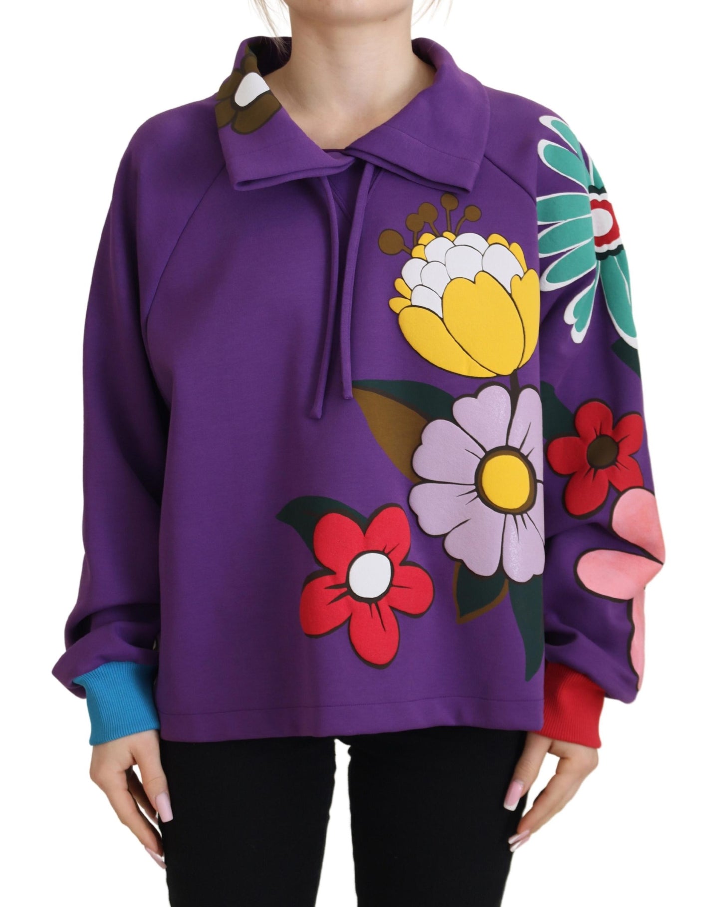 - Elegant Purple Floral Pullover Sweater