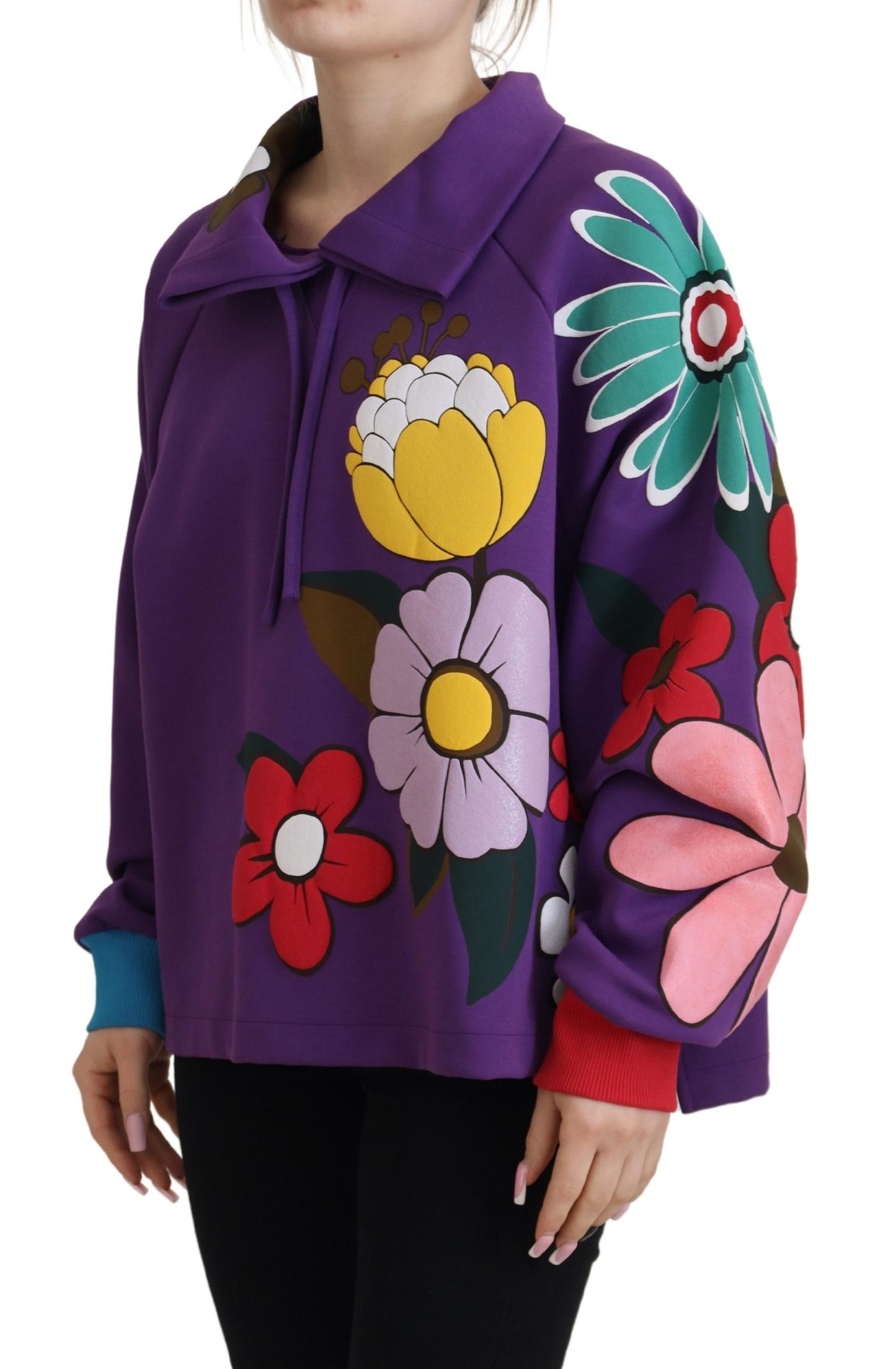 - Elegant Purple Floral Pullover Sweater