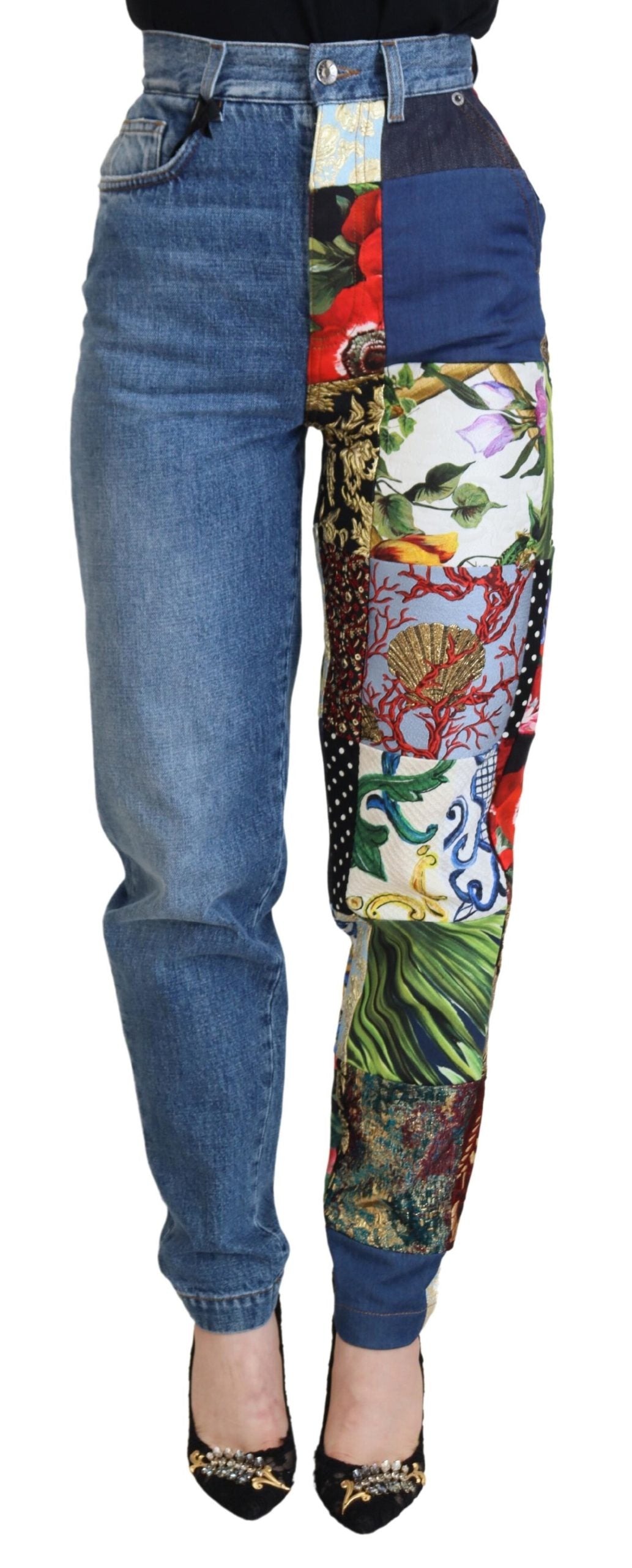 - Patchwork Jacquard Blue Denim Luxury Jeans