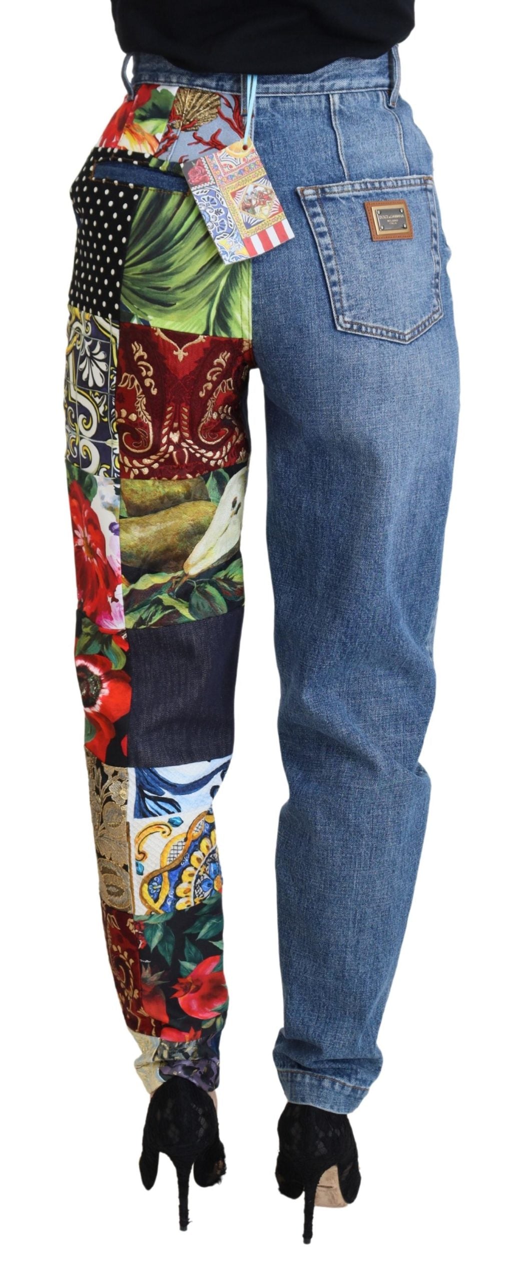 - Patchwork Jacquard Blue Denim Luxury Jeans