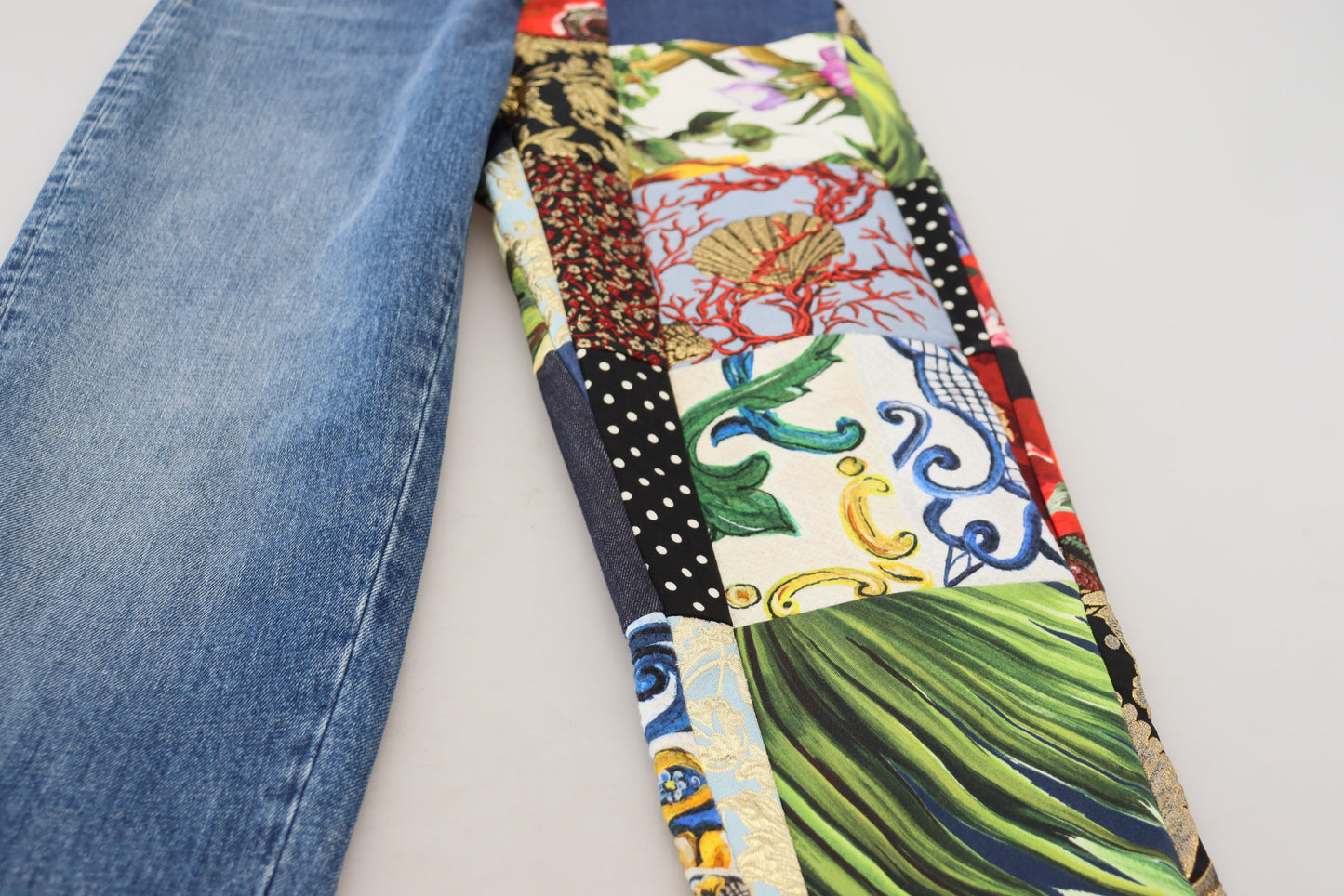 - Patchwork Jacquard Blue Denim Luxury Jeans