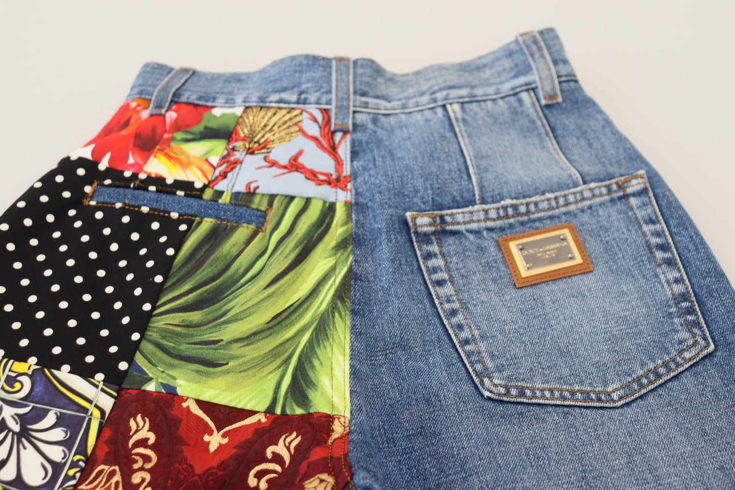 - Patchwork Jacquard Blue Denim Luxury Jeans
