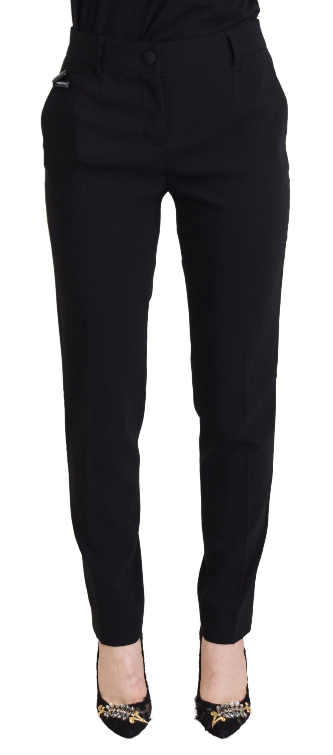 - Elegant Black Wool-Silk Pants