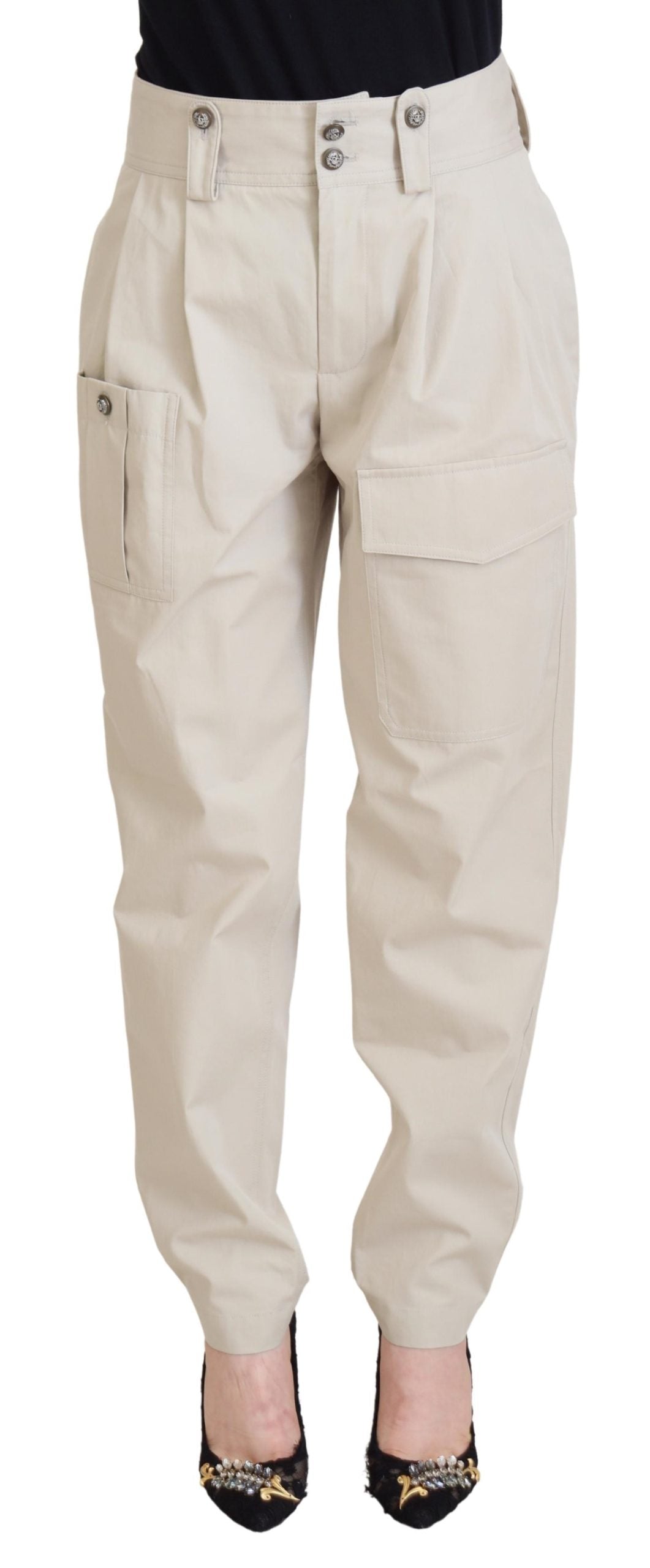 - Chic Beige Cotton Trousers for Elegant Comfort