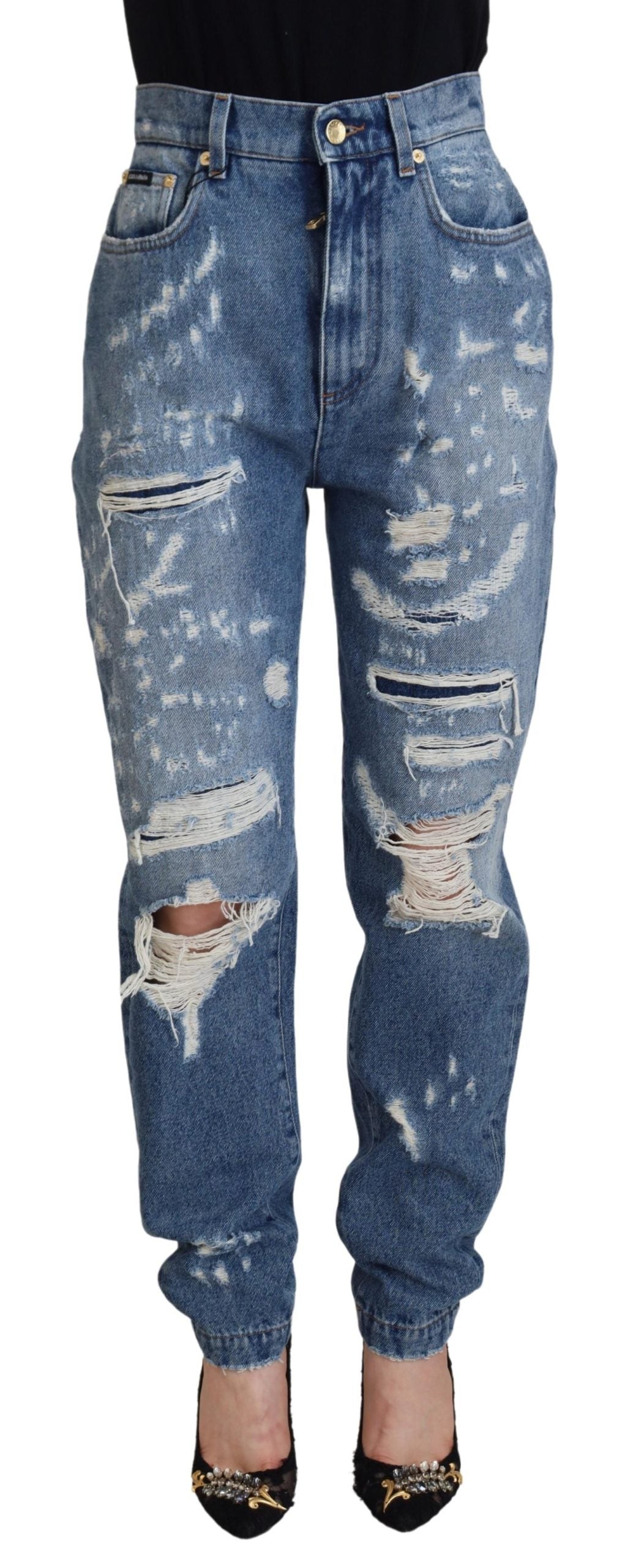 - Chic Tattered Denim Pants - Indigo Essence