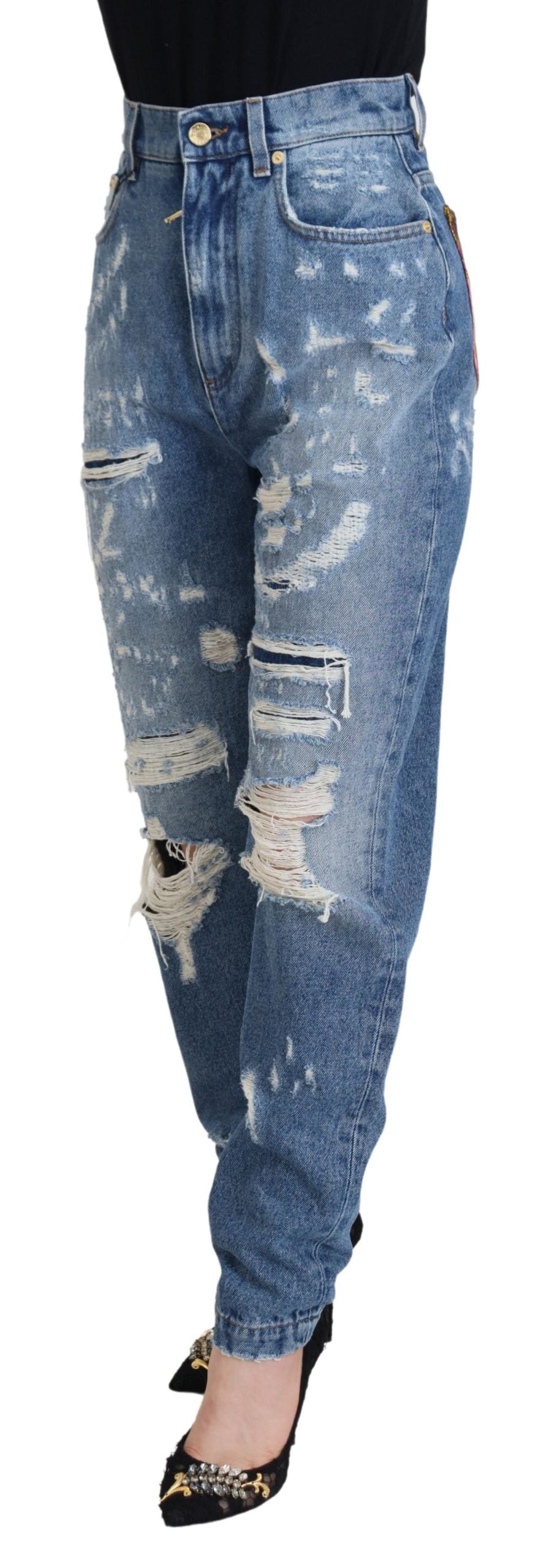 - Chic Tattered Denim Pants - Indigo Essence