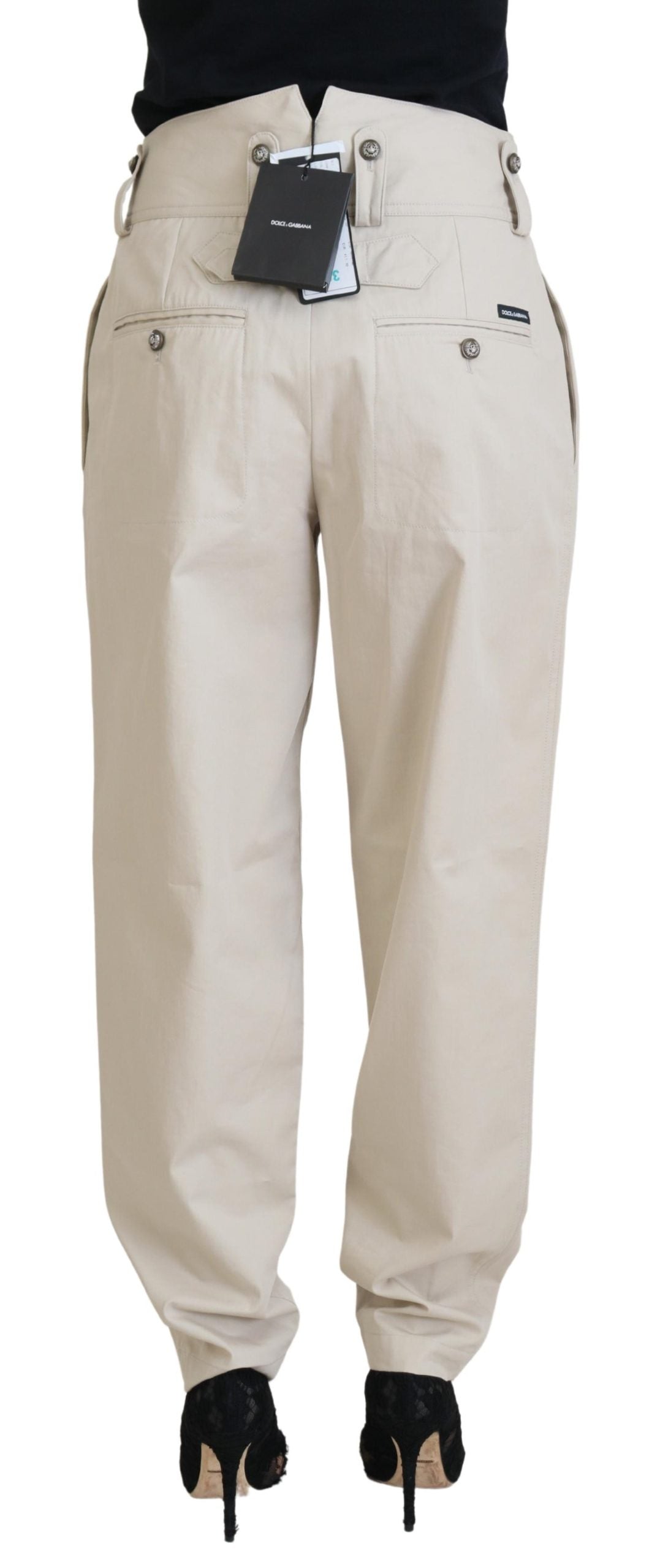 - Elegant Beige Cotton Trousers