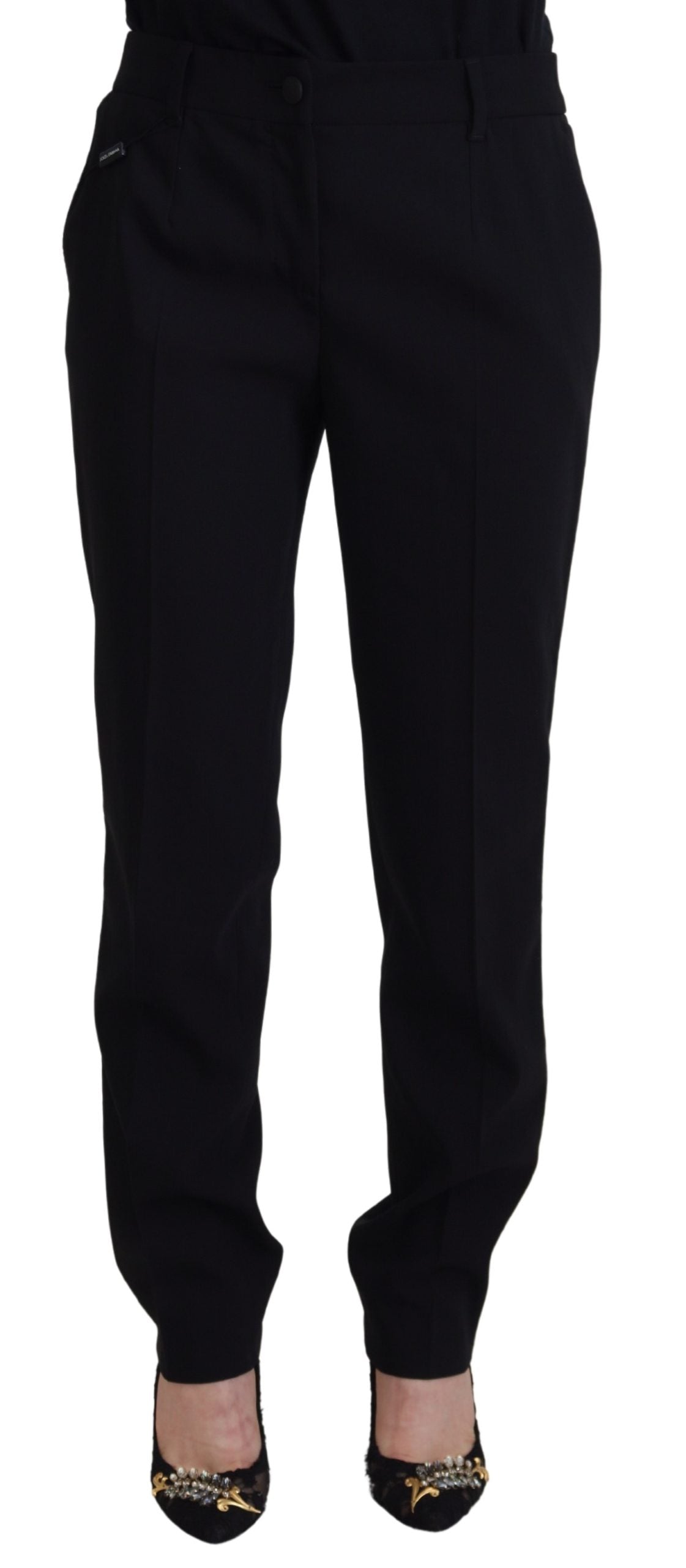 - Elegant Black Wool-Silk Blend Trousers