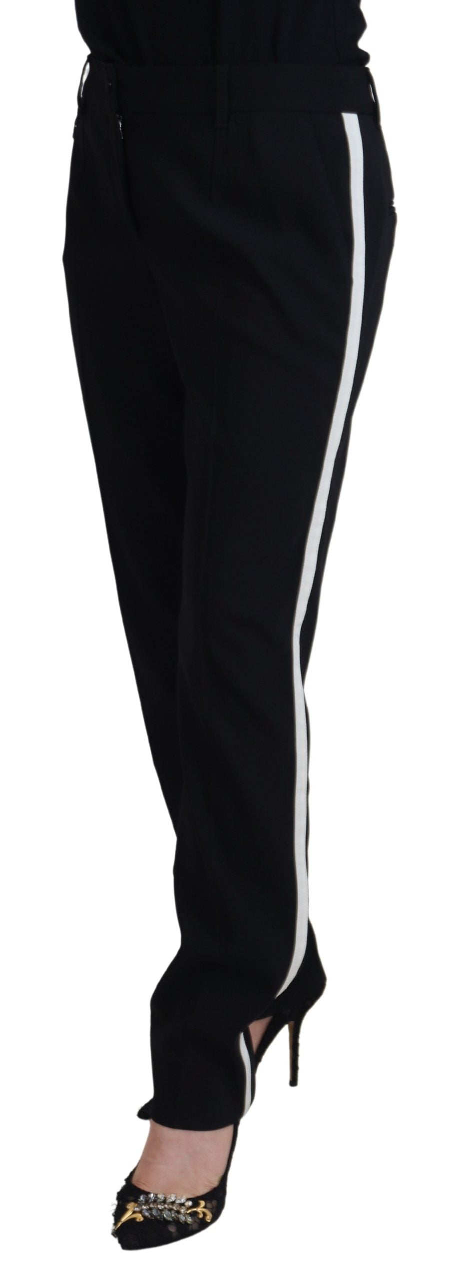 - Elegant Black Wool-Silk Blend Trousers