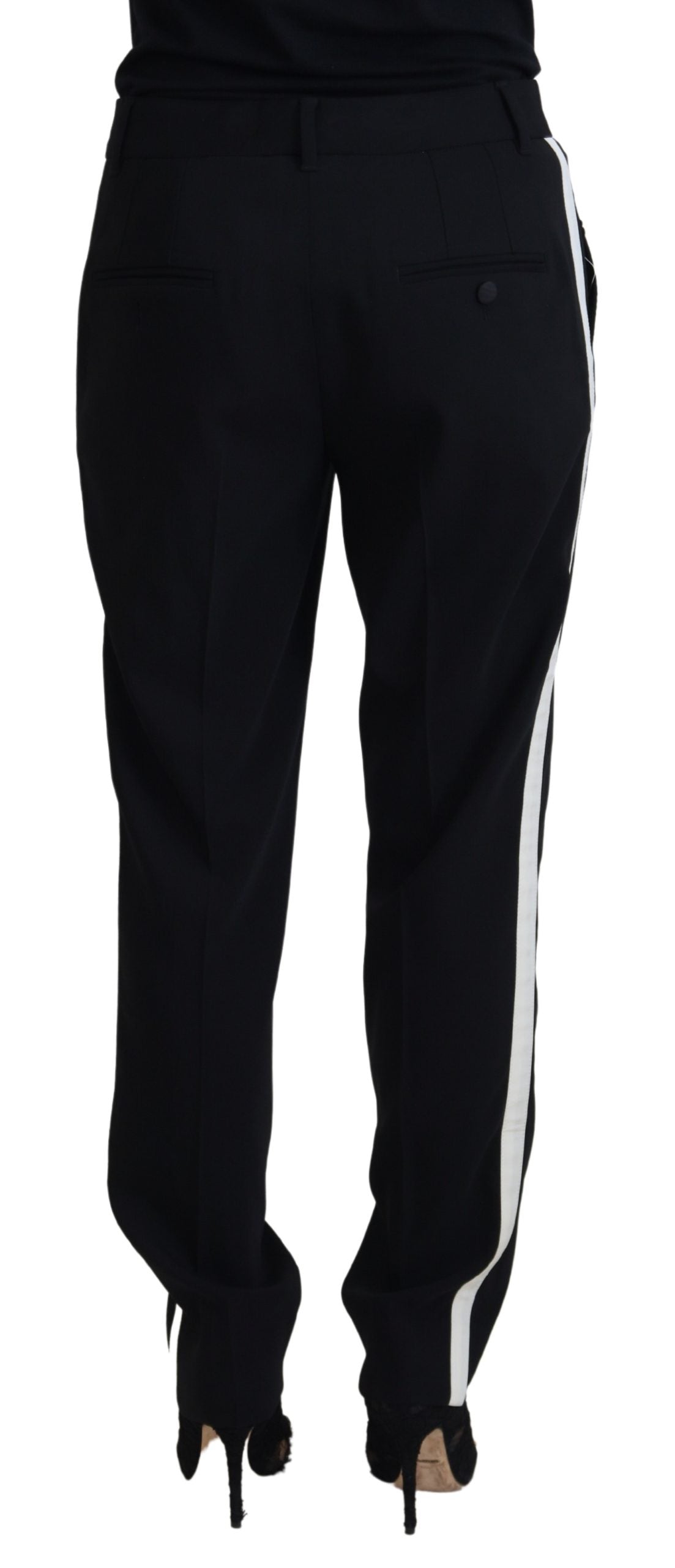 - Elegant Black Wool-Silk Blend Trousers
