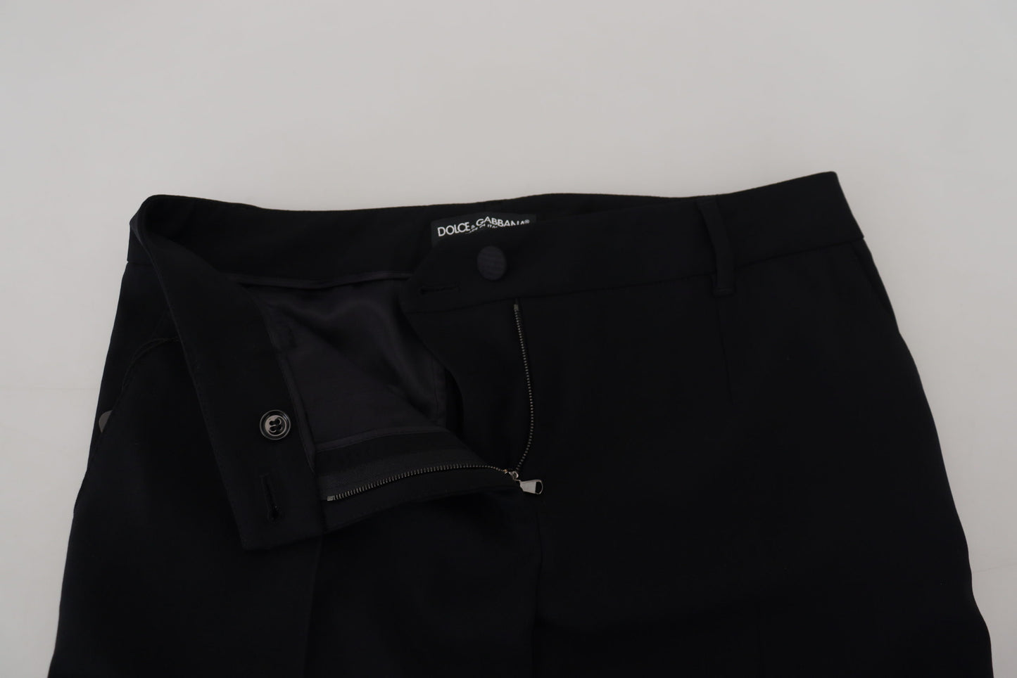 - Elegant Black Wool-Silk Blend Trousers
