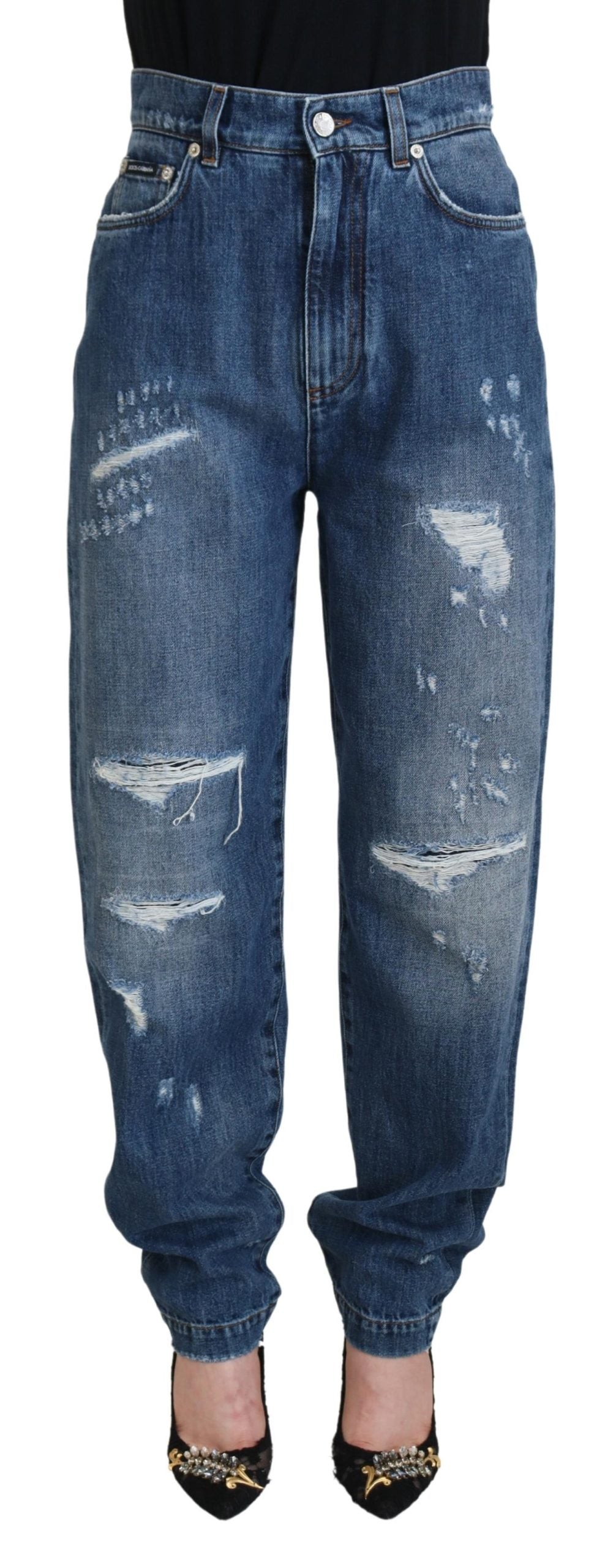 - Elegant Tattered Denim Jeans