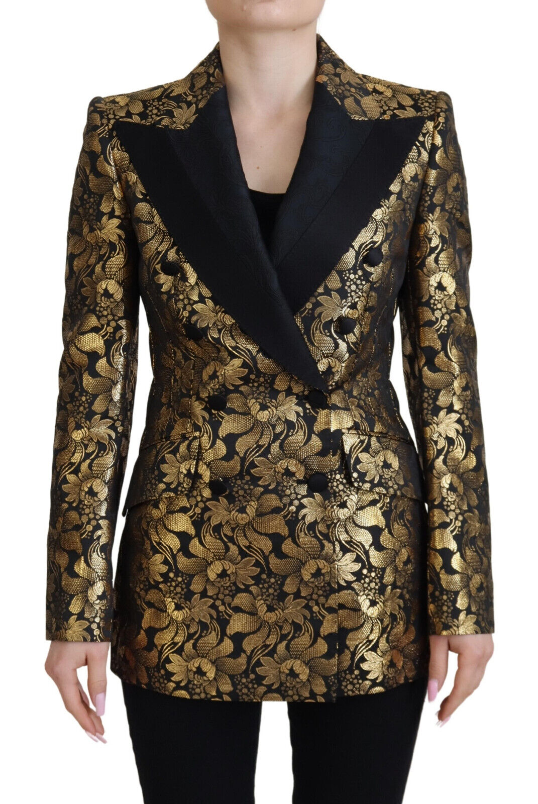 - Elegant Black and Gold Floral Jacket