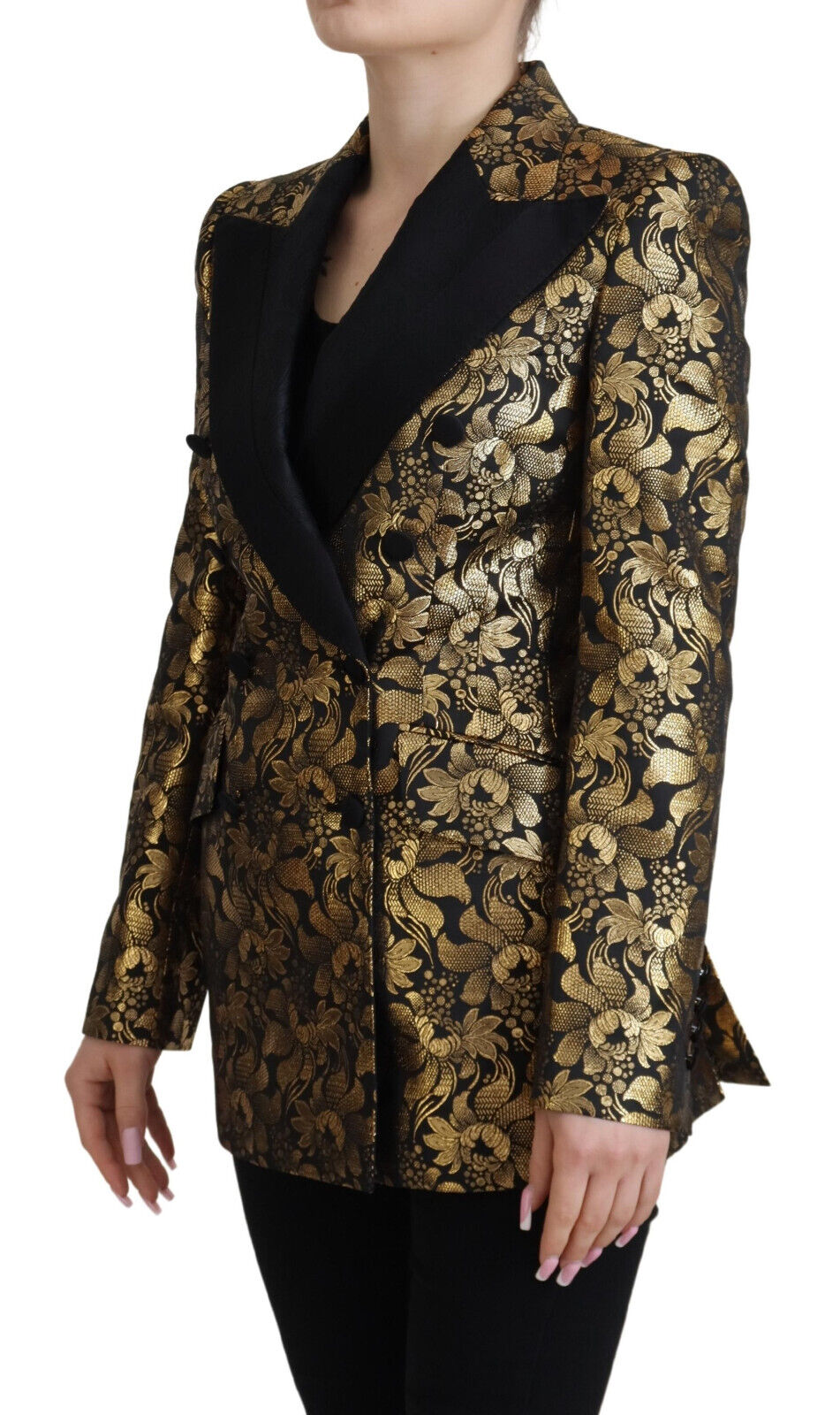 - Elegant Black and Gold Floral Jacket