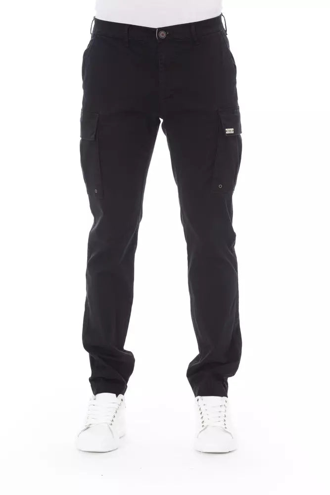 - Sleek Black Cargo Trousers - Stretch Cotton Blend