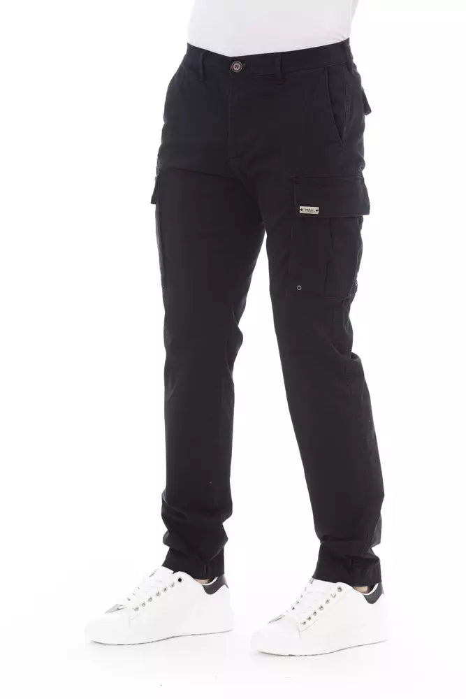 - Sleek Black Cargo Trousers - Stretch Cotton Blend