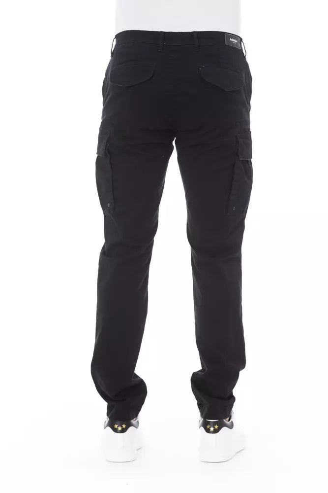 - Sleek Black Cargo Trousers - Stretch Cotton Blend